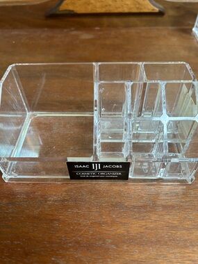 Cosmetic organizer by Isaac Jacobs - clear acrylic, sturdy - 7” x 3.5” x 2.5”